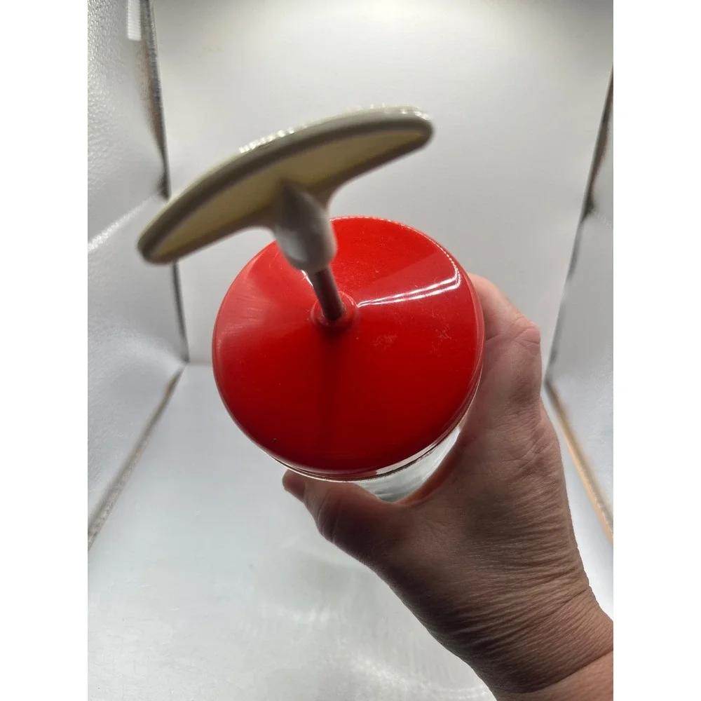 Vintage Speed-E-Whipper Glass Cream Whipper Red Lid Manual Hand Frother Mixer